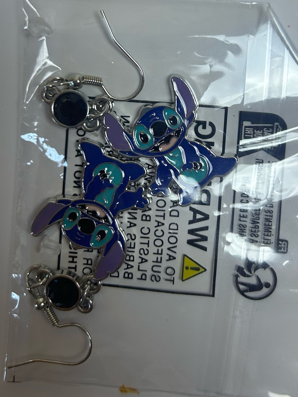 Disney Stitch Dangle Earrings Blue Enamel Fish Hook Earrings NIP 1”